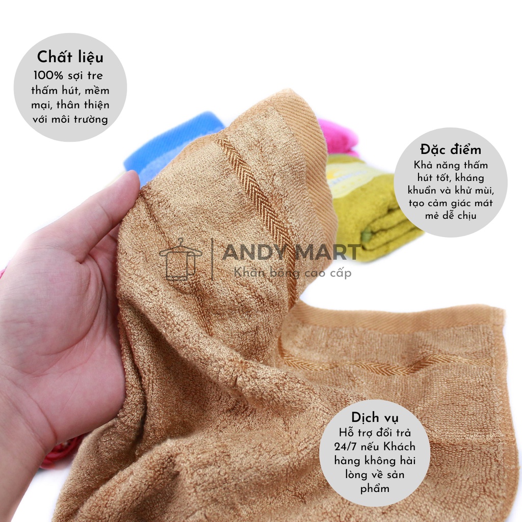 Khăn mặt sợi tre BAMBOO cao cấp mềm mại, thấm hút tốt, kháng khuẩn, khử mùi 30x50cm Andy Mart KM09
