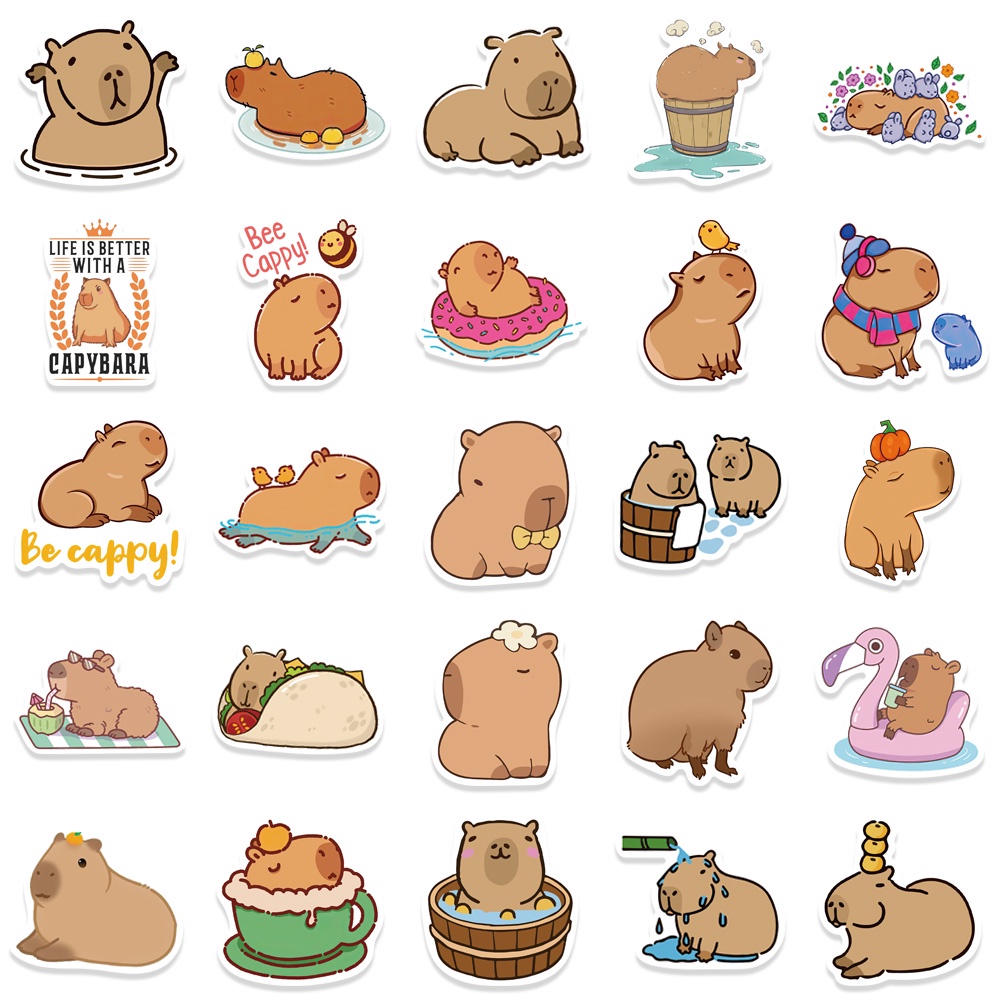 Bộ 50 Miếng Dán Capybara Dễ Thương Trang Trí Sổ Tay Ghi Ta / Sổ Tay / Nhật Ký / Quà Tặng Sinh Nhật Cho Bé Trai / Bé Gái