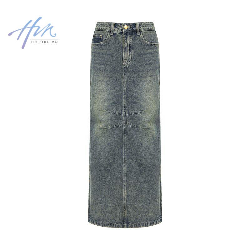Chân Váy Denim Dài Lưng Cao Phong Cách Retro Mỹ Thời Trang Mùa Thu Mới Cho Nữ