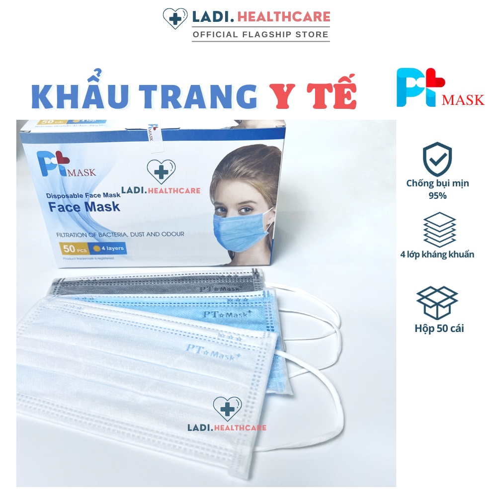 Khẩu trang y tế Hộp 50 Cái 4 lớp kháng khuẩn chính hãng công ty Phương