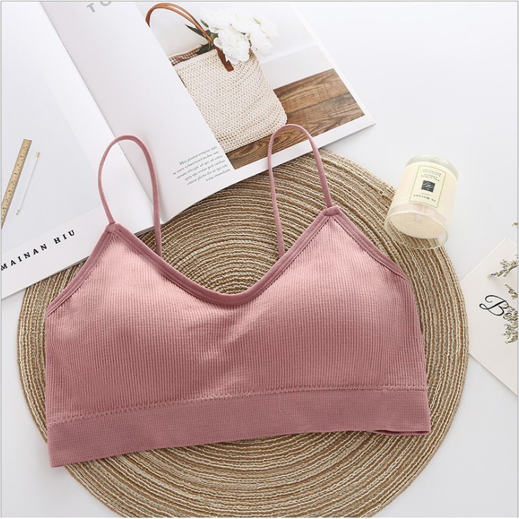 Áo bra nữ 2 dây thun gân tăm, Áo lót nữ hở lưng chữ U không gọng, nâng ngực freesize 37-60 kg, Áo bra tập Gym hot