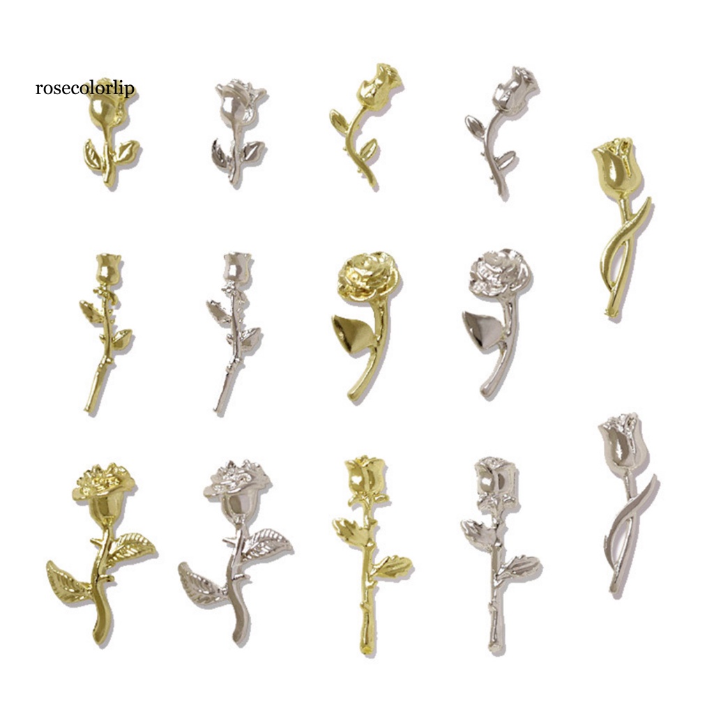 Set 10 Phụ Kiện Trang Trí Móng Tay 3D Hình Hoa Hồng Màu Sắc Tươi Sáng Lâu Trôi
