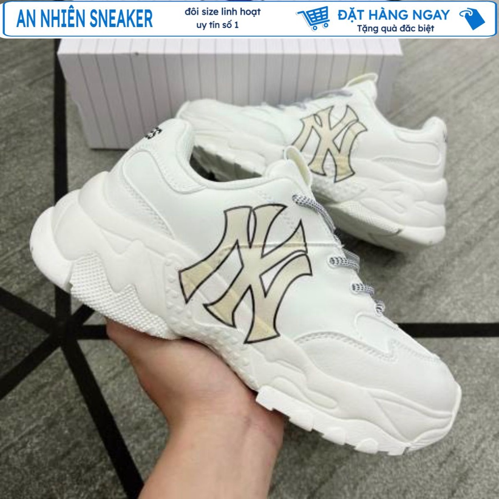 Giày Sneaker MLB Chunky NY Trắng, Giày Thể Thao Yankees Chữ Vàng Nam Nữ Da Bò Đế Độn 2 Lớp Cao Cấp Full Size (36-43)