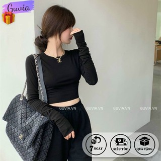 Áo croptop tay dài cổ tròn basic dễ phối đồ