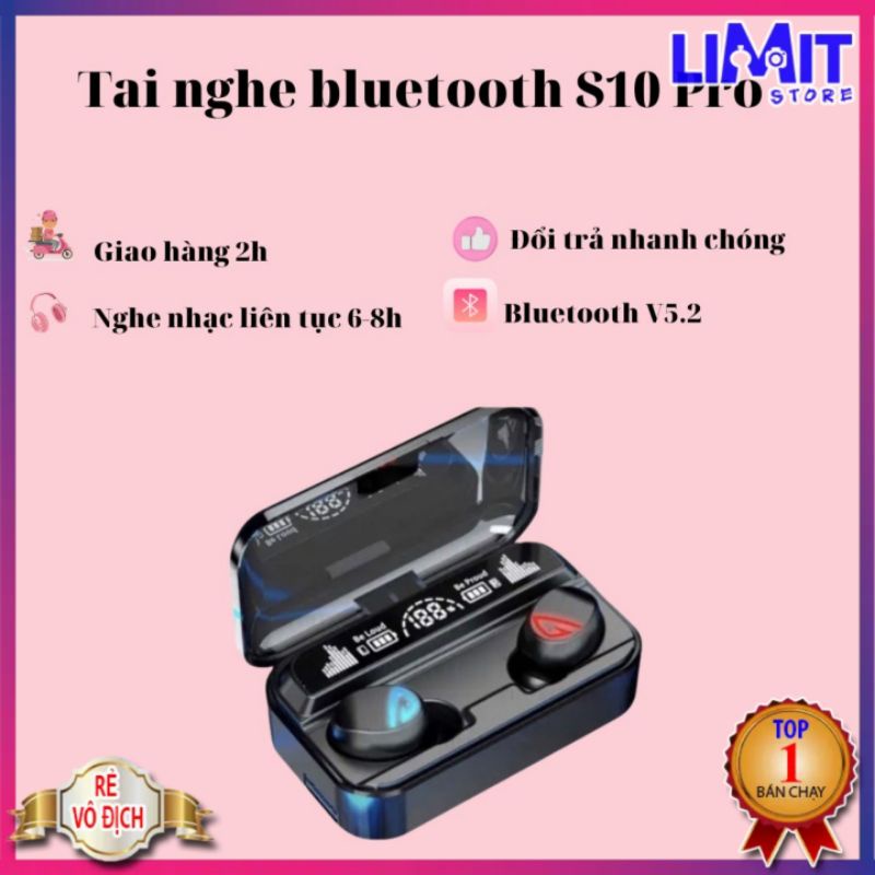 Tai nghe Bluetooth S10 Pro V5.2. Cảm biến vân tay có đèn led. Bảo hành 6 tháng