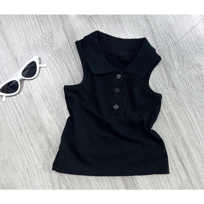 Set chân váy jean áo polo cho bé hình thật