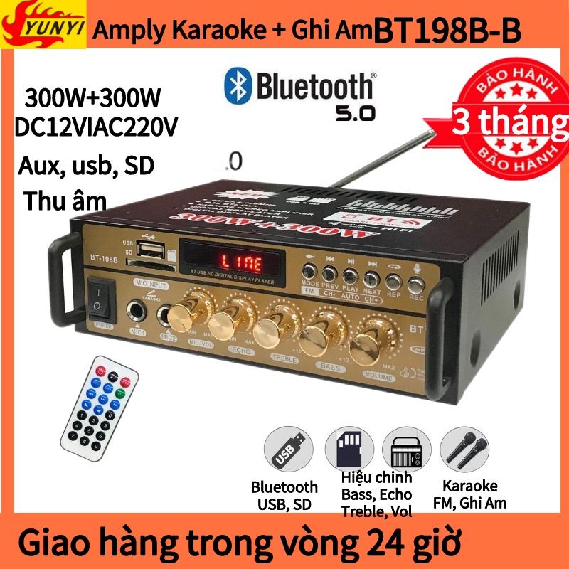 Amply Karaoke, âm ly mini bluetooth+Ghi Âm BT198B-B, Âm ly Công Suất Khủng Loa Bass 25 Cho Chất Lượng Âm Thanh Đỉnh Cao