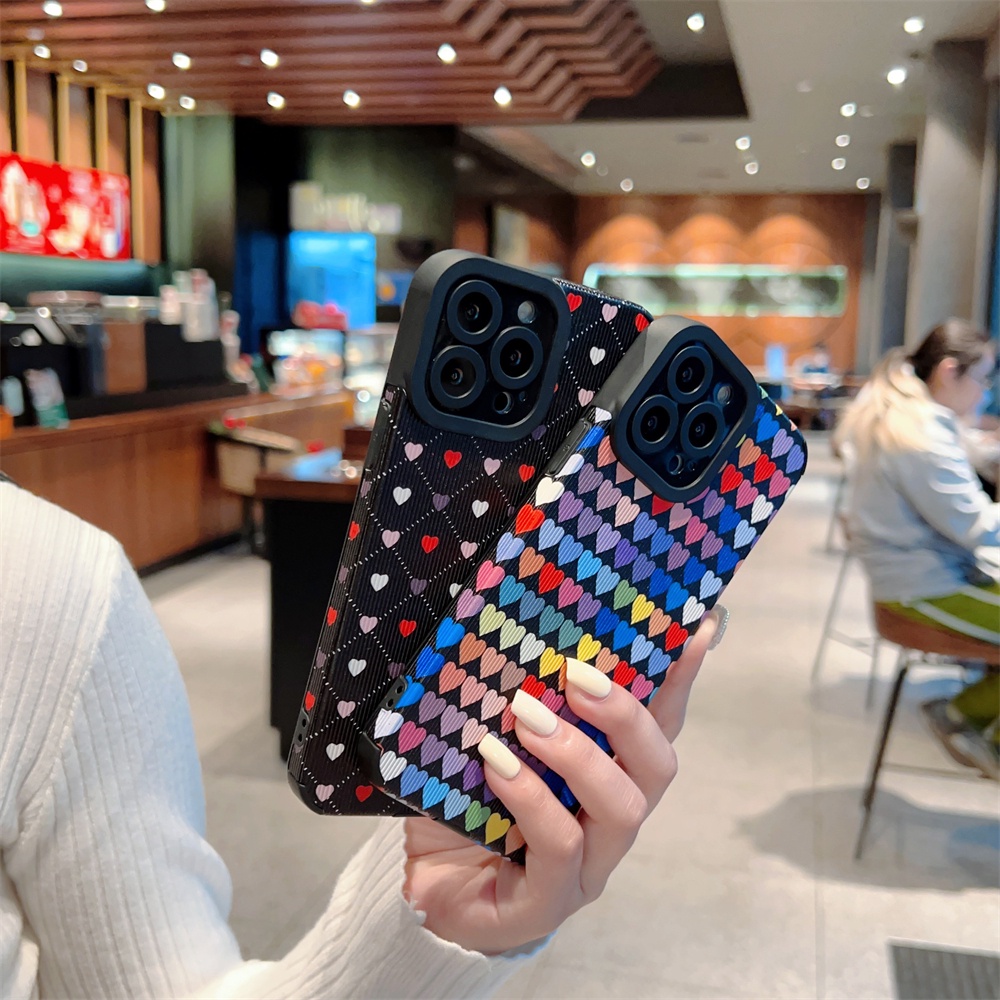 Ốp Điện Thoại Mềm Họa Tiết Trái Tim Nhiều Màu Sắc Cho iPhone 14 13 12 11 Pro Max 14 Plus 7 8 Plus X Xs Max XR