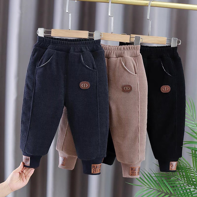 Quần dài bé trai bé gái, quần nhung tăm dáng Basic cạp chun siêu cá tính cho bé