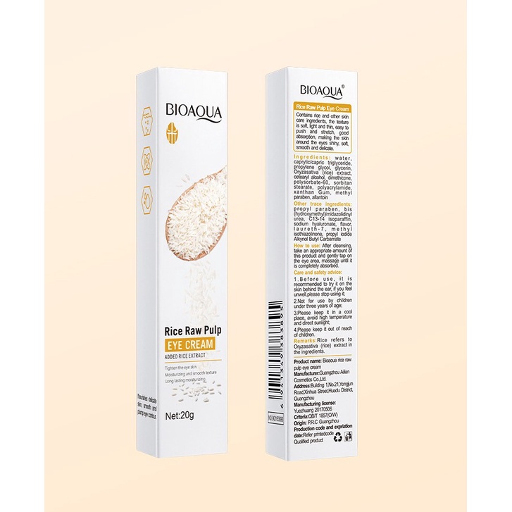 Kem mờ thâm mắt Bioaqua Kem dưỡng mắt sáng da cấp ẩm xóa nhăn tinh chất cám gạo Morasa BA16