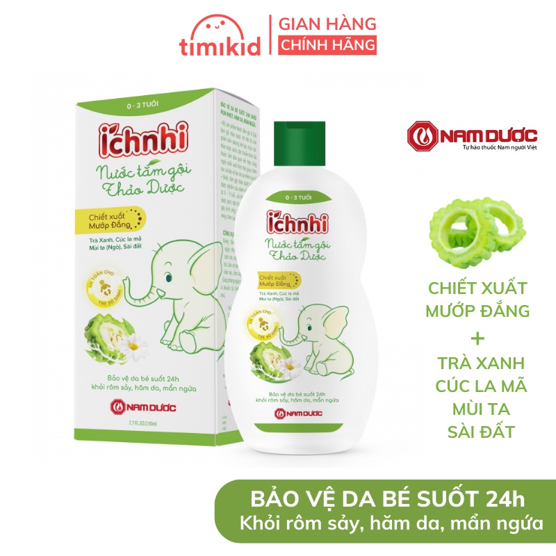 Nước Tắm Gội Thảo Dược Ích Nhi Lọ 230ml (0-3 Tuổi) Bảo Vệ Bé Suốt 24h Ngừa Rôm Sảy, Hăm Da, Mẩn Ngứa