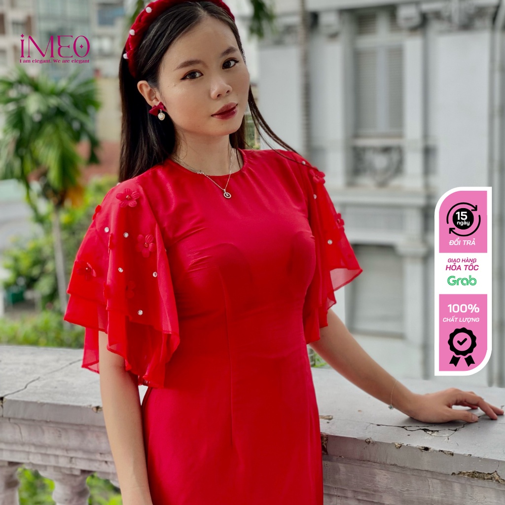 Áo dài cách tân, áo dài truyền thống vải lụa màu đỏ tươi áo dài IMEO