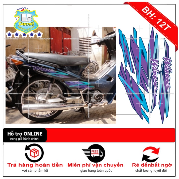 DECAL PVC 5 LỚP CHẤT LƯỢNG CAO Tem rời wave nhỏ đời đầu mẫu zin xanh nhớt