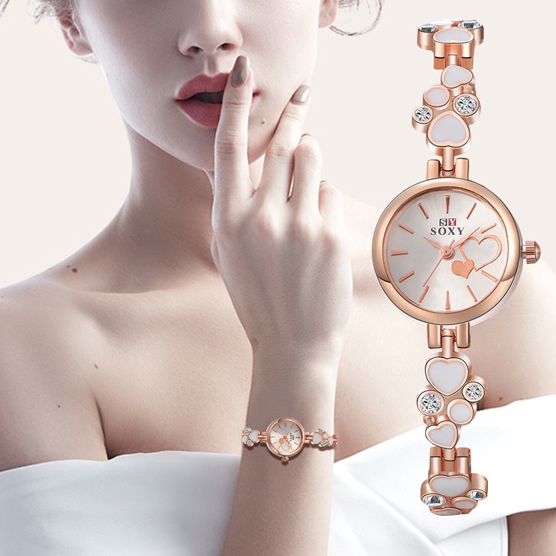 Đồng Hồ Nữ Dây Da Mặt Hình Trái Tim Dễ Thương