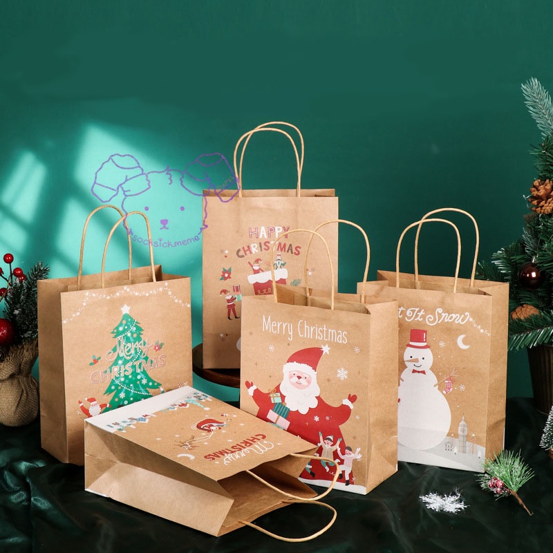 PA08 Túi quà Giáng sinh Túi giấy Kraft phong cách Noel - Quà tặng đóng gói đựng quà - Socksick.meme