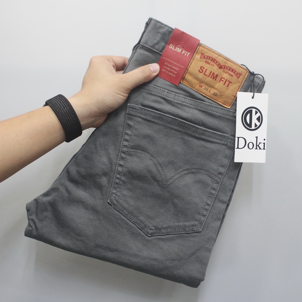 Quần Kaki Jean - Doki cao cấp co giãn 4 chiều, quần kaki nam màu ghi trơn dáng ôm chất vải dầy dặn mềm mịn