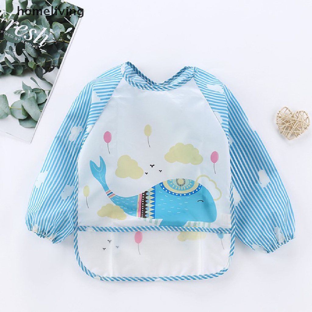 Yếm Ăn Tay Dài Chống Thấm Nước Có Túi Dành Cho Trẻ Em Mới Biết Đi