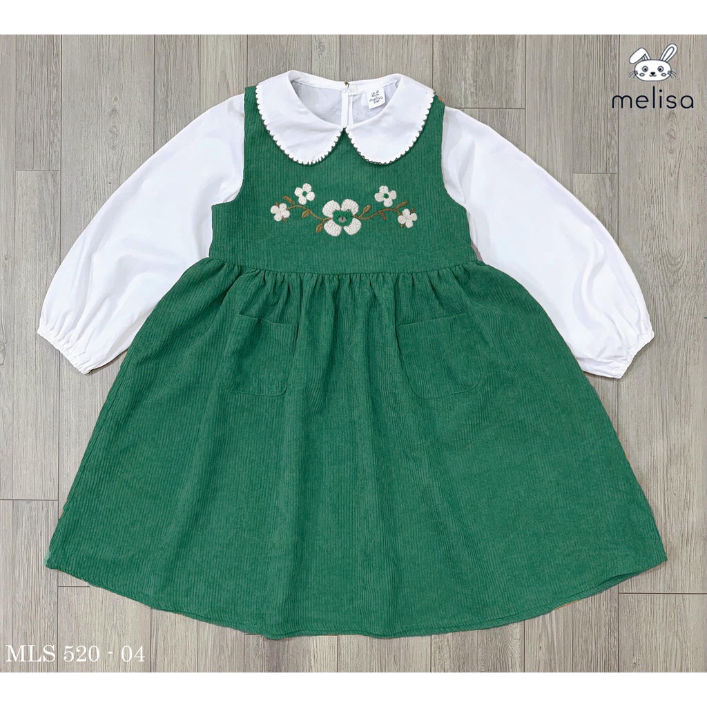 Set yếm bé gái nhung tăm và áo sơ mi trắng Melisa cao cấp 4 màu