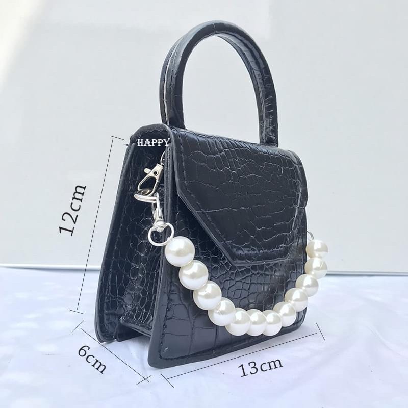 Túi đeo chéo cầm tay mini chất liệu da rắn phụ kiện ngọc siêu dễ thương