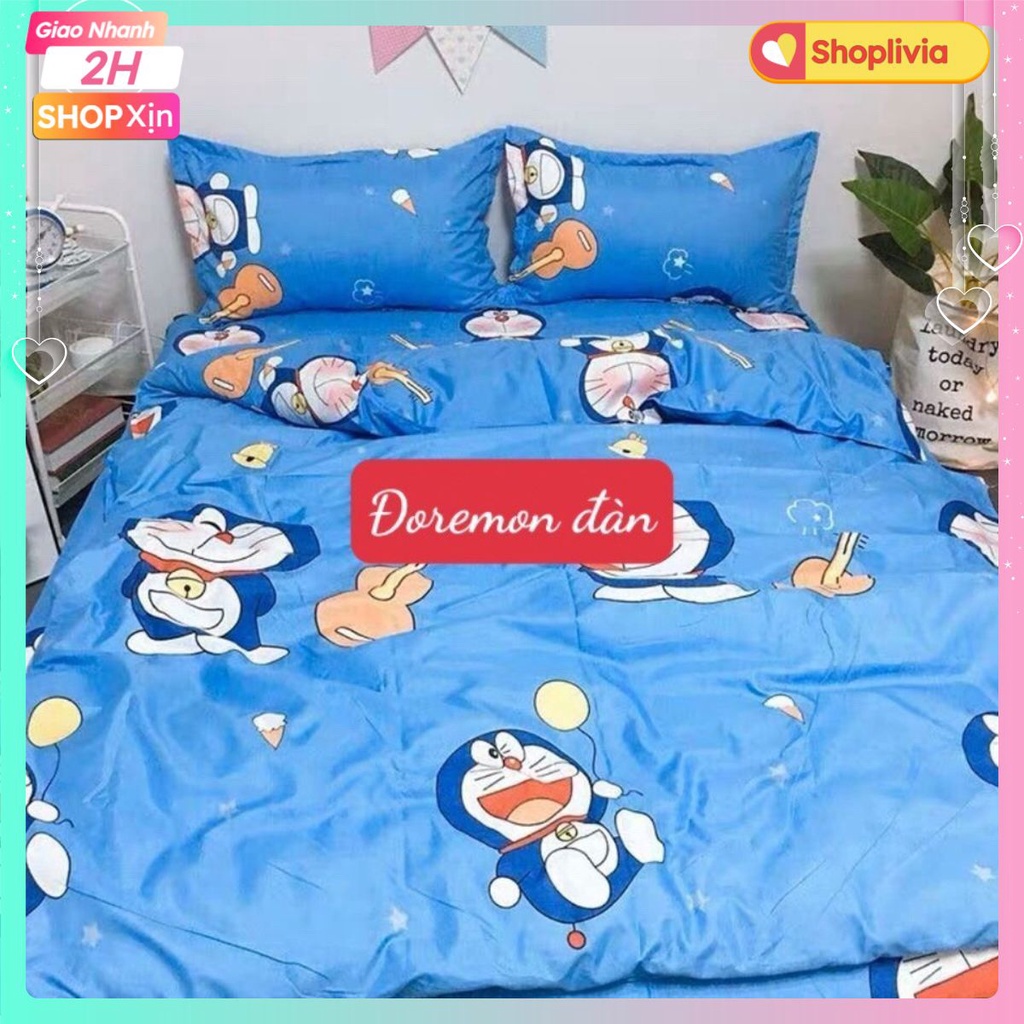 Bộ Ga Gối 3 Món Poly 1m2x2m,chọn mẫu trên bài,shoplivia, MẪU DDORREMON ĐÀN