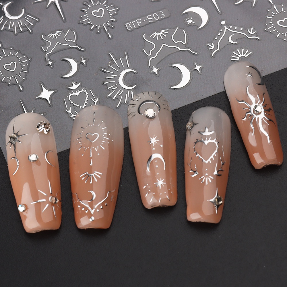 Miếng Dán Trang Trí Móng Tay 3D Hình Trái Tim / Bướm / Ngôi Sao / Mặt Trăng Màu Vàng Đồng