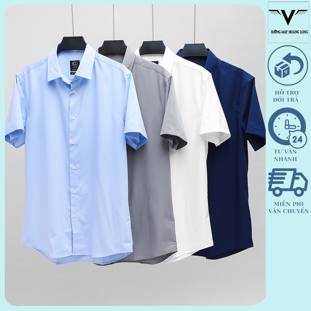 Áo sơ mi nam ngắn tay trơn basic chất vải cotton lụa