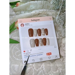 ( Set 6 món ) Móng úp, nailbox thiết kế kẻ dạ đính ngọc