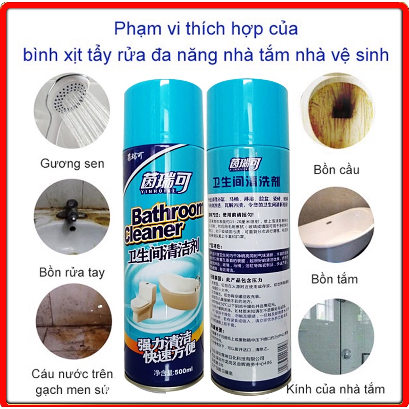 Chai Xịt Vệ Sinh Phòng Tắm, Tẩy Rửa Toilet Bọt Tuyết Bathroom Cleaner 500ml