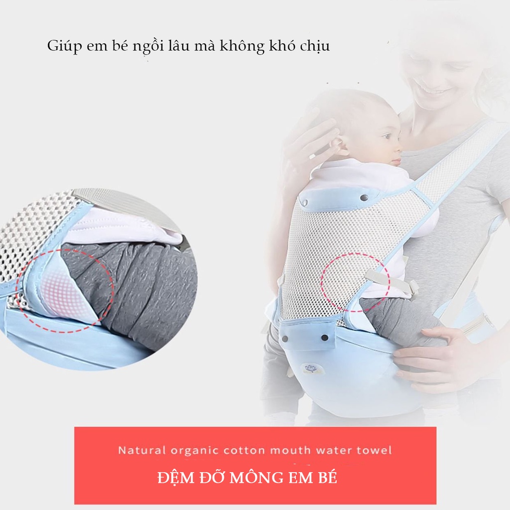 Địu Em Bé Sơ Sinh - Đai Địu Lưới Trợ Lực 4 Tư Thế, Có Đệm Ghế Ngồi, Nằm, Chống Gù Lưng, Thoáng Mát, An Toàn Đi Xe Máy B1