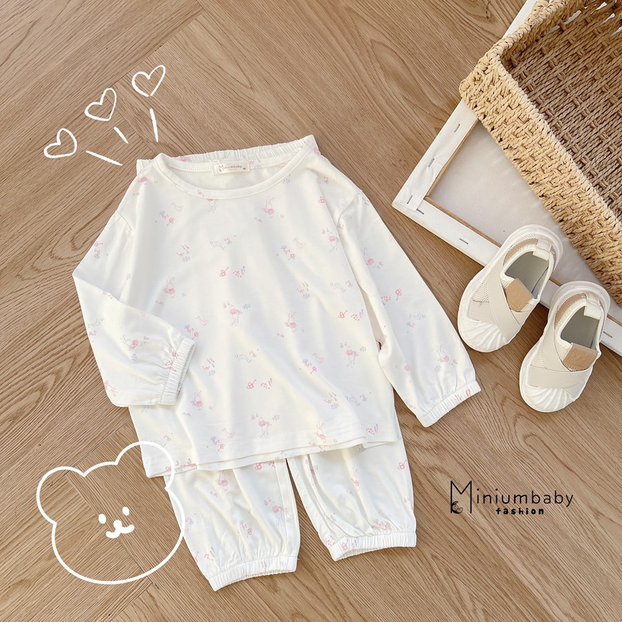 Bộ đồ dài tay quần dài thu đông thỏ vịt cho bé trai/gái chất liệu cotton lụa, quần áo trẻ em miniumbabyfashion SB1357