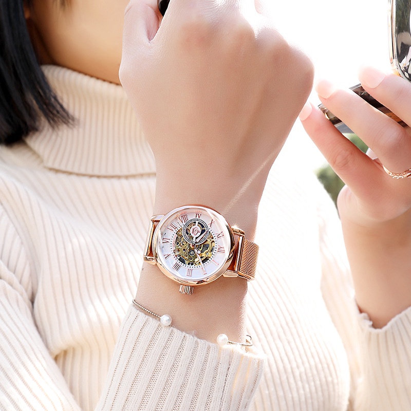 Đồng Hồ Cơ Dây Thép Phong Cách Hàn Quốc Cho Nữ