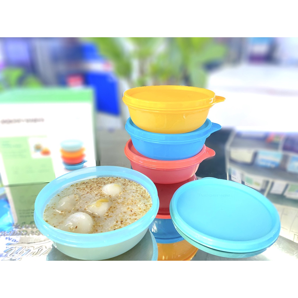 Bộ hộp dùng đổ thạch rau câu, đựng thức ăn thừa kín khí ko mùi rỉ đổ 300ml Tupperware Junior Bowl set 4