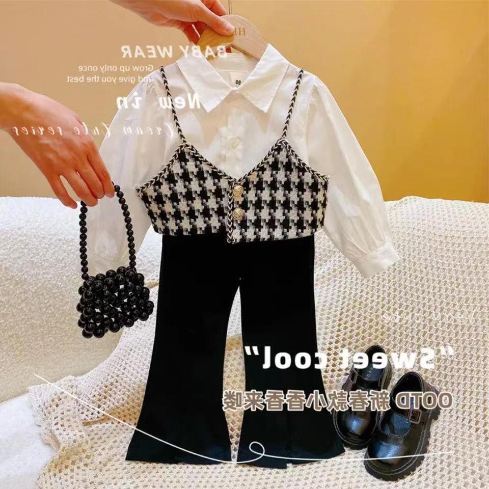 Bộ Áo Sơ Mi Phối Ren + Quần Jean Thời Trang Xuân Thu 2022 Mới Cho Bé Gái