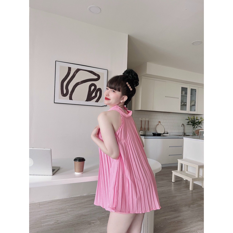 [11.11 Sale Freeship] Set bộ dập ly áo cổ yếm thắt nơ mix quần short,set bộ đi chơi dạo phố thời trang nữ mùa hè mtb