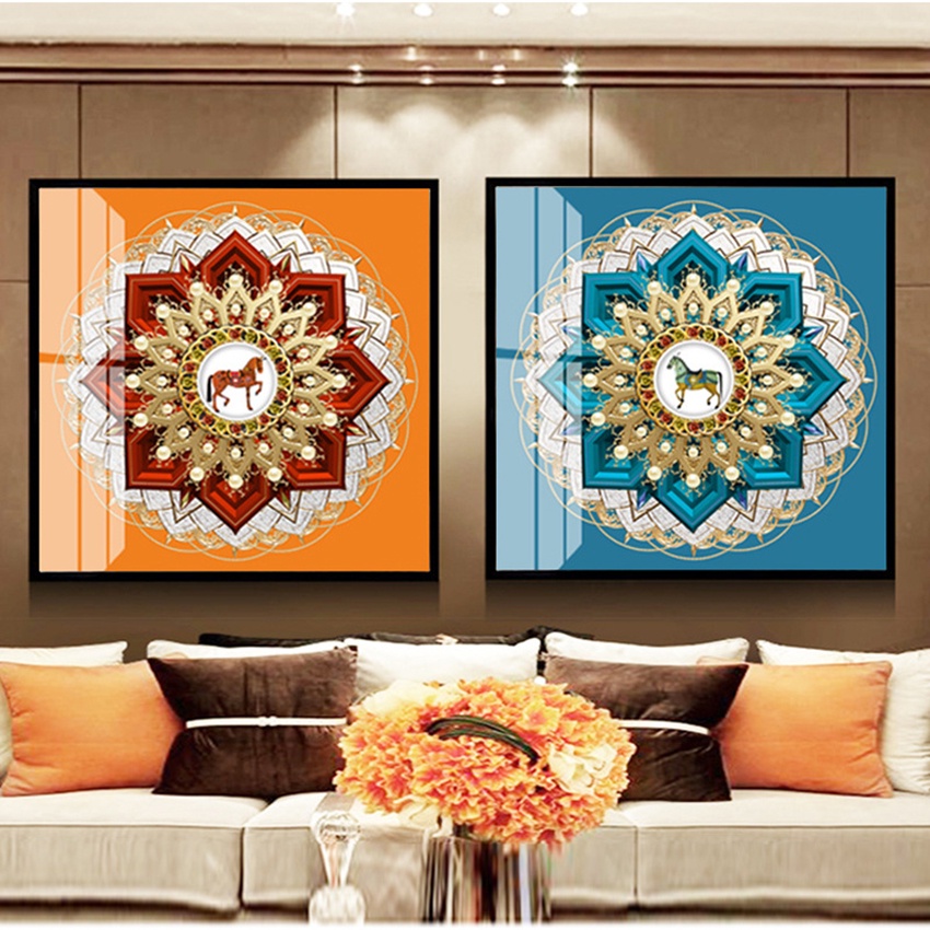 Bộ 2 Tranh Treo Tường Trìu Tượng Trang Trí Phòng Khách/ Phòng Ngủ/ Lối Đi Dáng Vuông