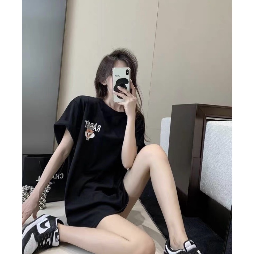 Áo Thun Ngắn Tay Dáng Rộng In Hình Thỏ Hoạt Hình Phong Cách Hàn Quốc