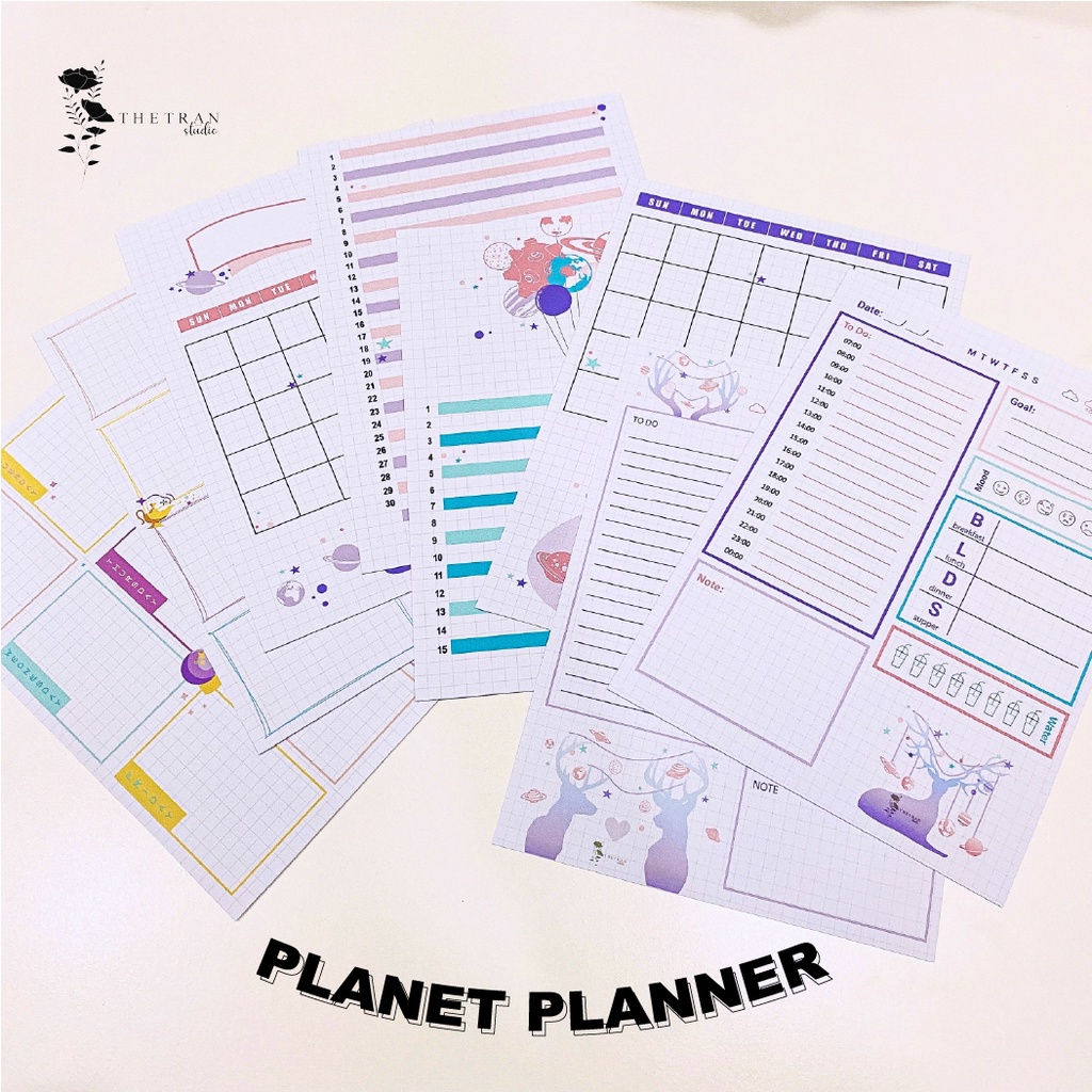 Bộ 8 tờ ghi chú kế hoạch hàng ngày tuần tháng A5 chủ đề hành tinh / planet planner / thetranstudio