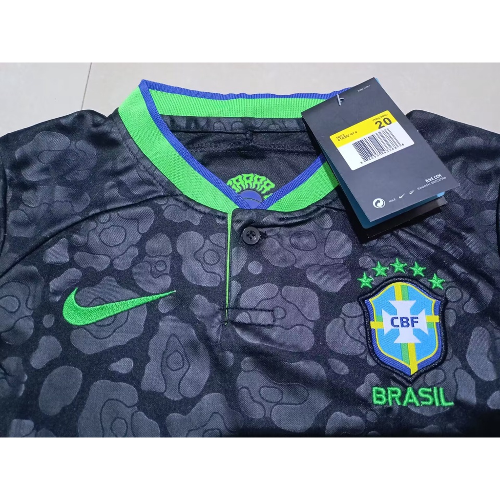 Bộ Quần Áo Thể Thao Màu Đen Đội Tuyển Đá Banh Brazil 2223 Dành Cho Trẻ Em