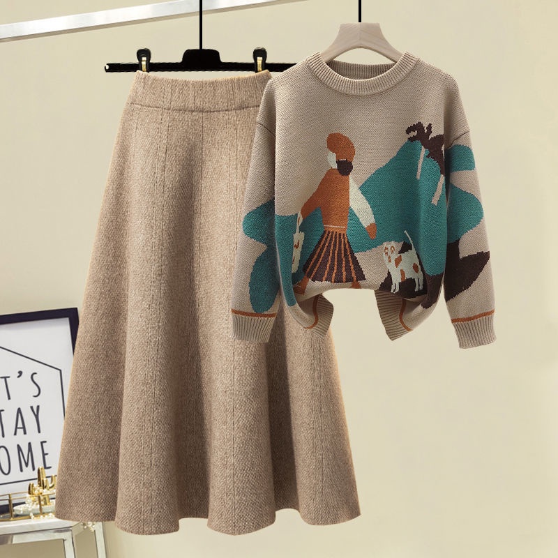 Set Áo Sweater Dệt Kim Dáng Rộng Phối Chân Váy Thời Trang Mùa Thu 2022 Cho Nữ
