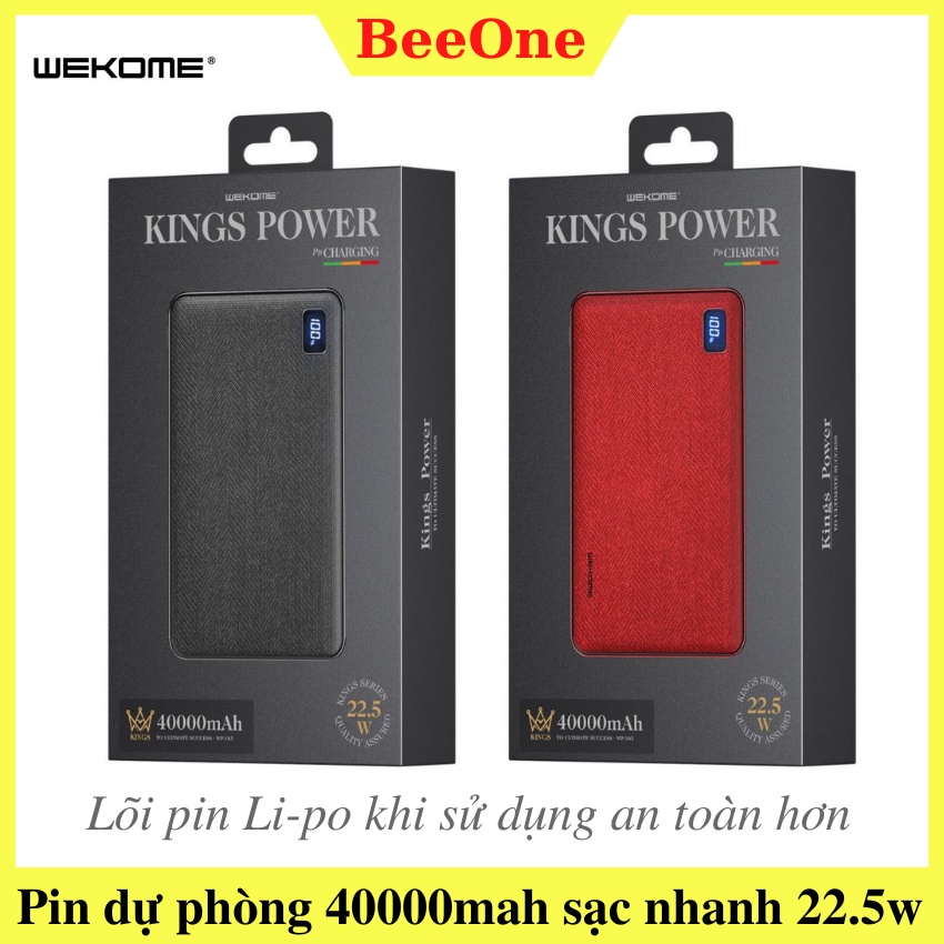 Pin dự phòng Kings Power WP-183 40000mAh, Sử dụng pin Li-Po an toàn hơn, chịu va đập tốt, PD+QC sạc nhanh 22.5w.