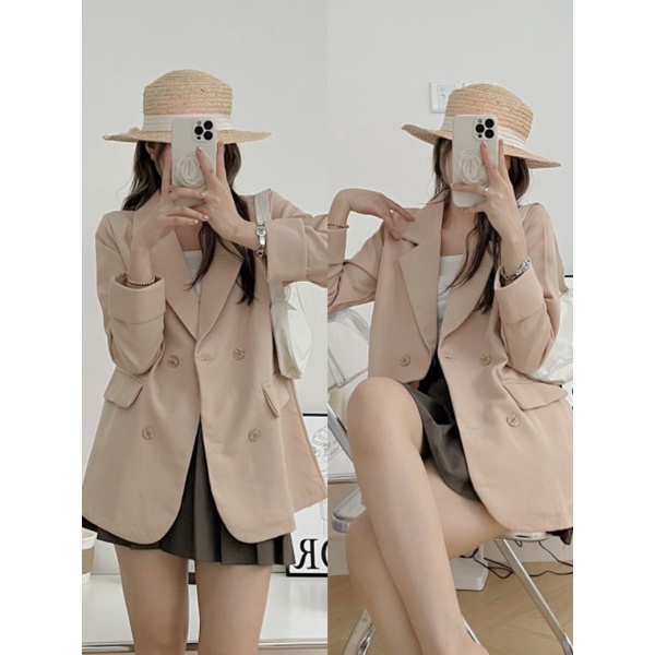 Áo vest blazer tay gấp phối màu hai lớp vải tuyết mưa