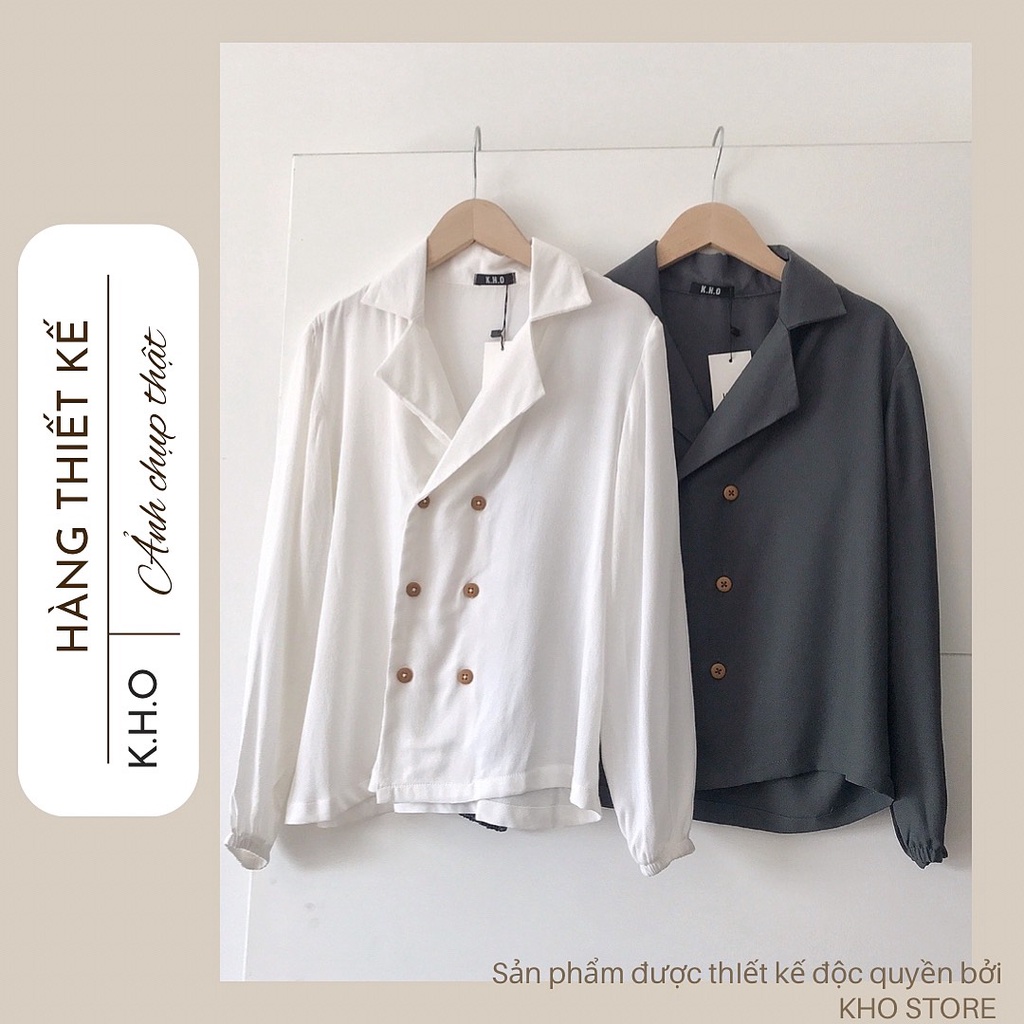Áo nữ dài tay kiểu đầu bếp, sơ mi cổ vest K.H.O, hàng thiết kế áo freesize phom dáng Hàn Quốc