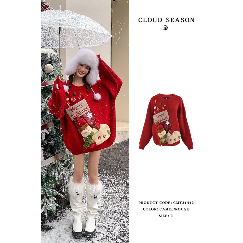 Áo Sweater Dệt Kim Chui Đầu Họa Tiết Hoạt Hình Người Tuyết Giáng Sinh Thời Trang Mùa Đông 2022 Cho Nữ171254