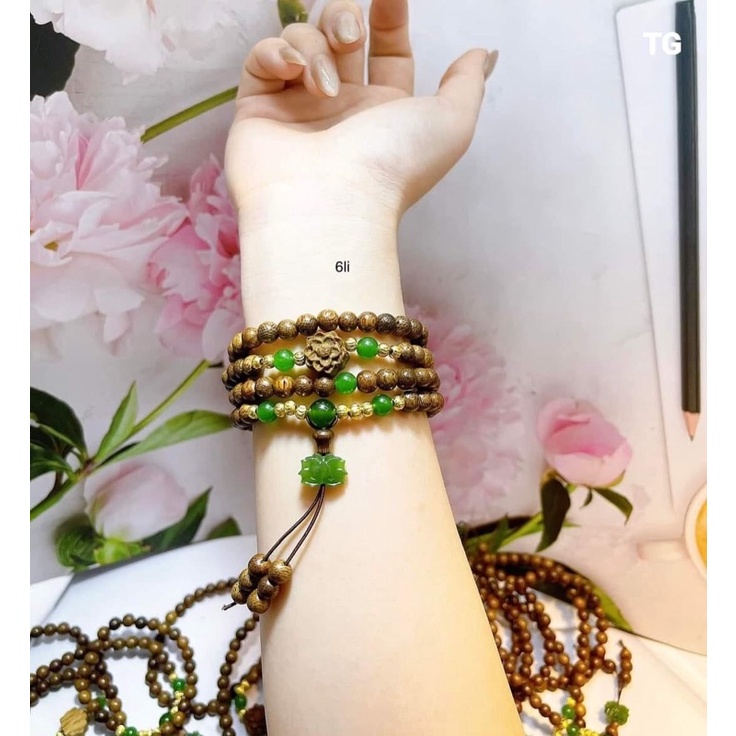 Vòng Đeo Tay Trầm Hương Sánh Chìm 108 Hạt 6 Ly Tự Nhiên Phong Thủy  Mix Sen Đá + Sen Sánh