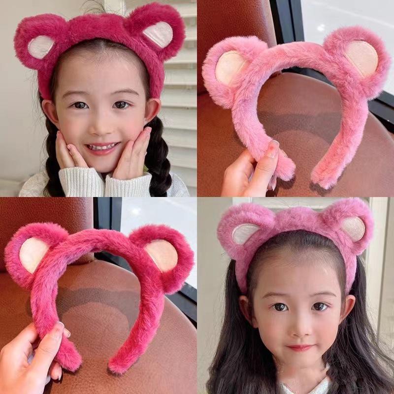 Băng Đô Cài Tóc Tai Gấu / Dâu Tây Bằng Lông Nhung Chống Trượt Thời Trang