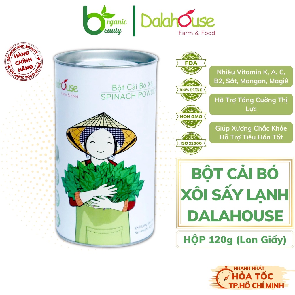 Bột Cải Bó Xôi Dalahouse - Bột Cải Bó Xôi Hữu Cơ Sấy Lạnh Nguyên Chất Dalahouse - Lon 120g