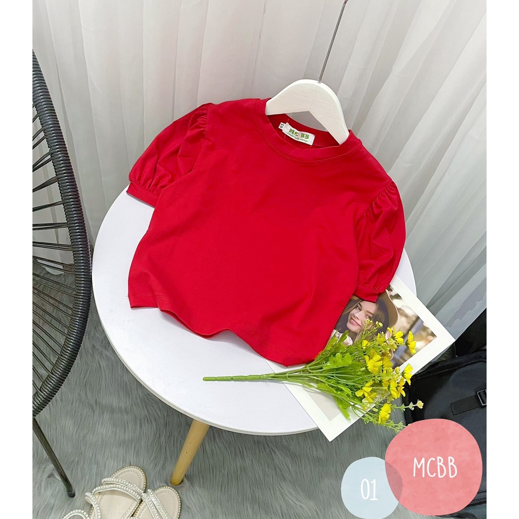 Mcbb - 24-49 kg 100% vải cotton áo kiểu cho bé gái croptop trơn áo tay phồng áo thun bé gái ngắn thời trang nữ blouse bộ