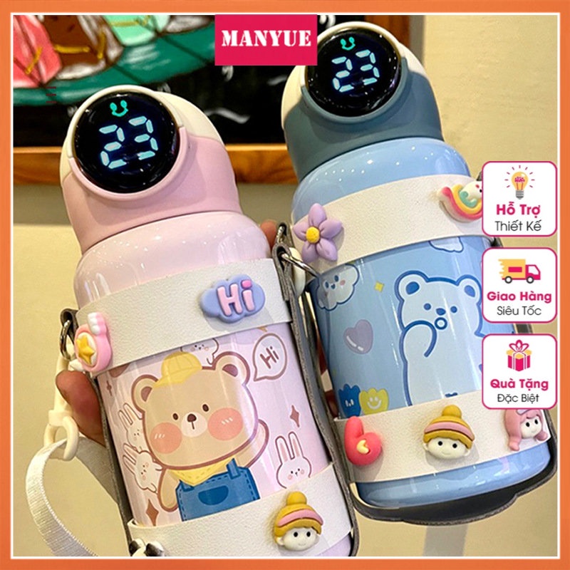MANYUE Bình Nước Giữ Nhiệt Cho Bé, Bình Giữ Nhiệt Hiển Thị Nhiệt độ Chất Liệu Inox Dung Tích 400ml