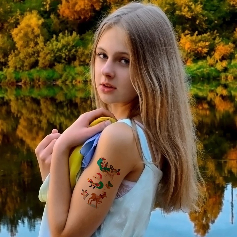 Miếng Dán Hình Xăm Dán Trang Trí Giáng Sinh Năm Mới Nhiều Màu Chống Nước An Toàn