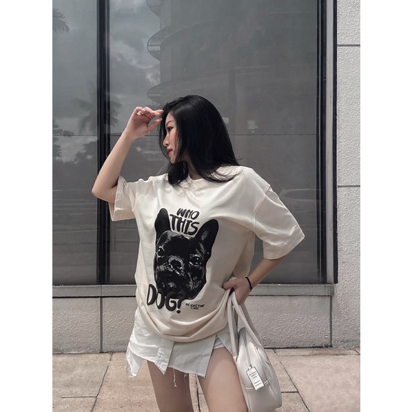 Áo phông unisex SEVENTOWN DOGGO KREAM TEE tay lỡ local brand màu kem